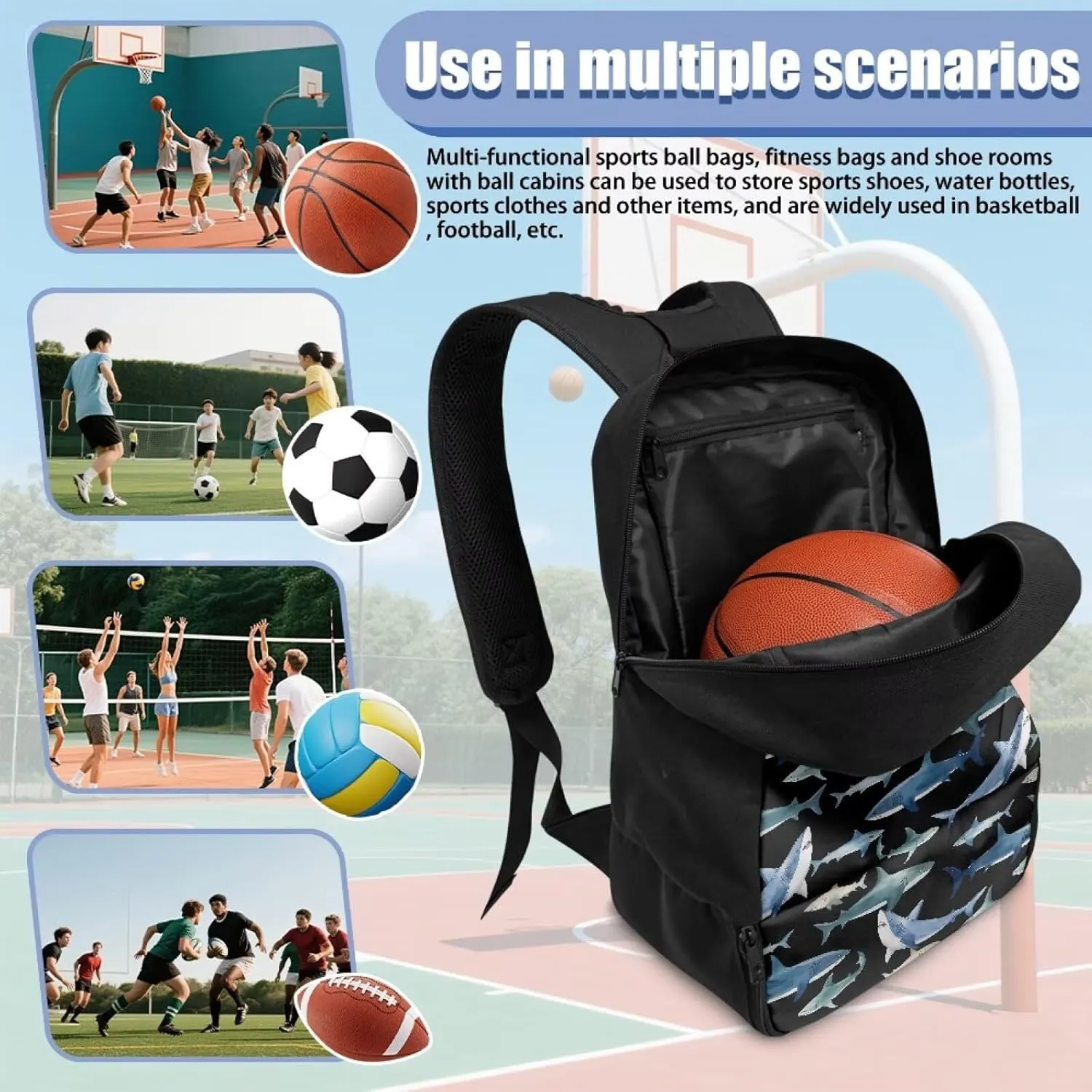 18.5in Basketball Backpack Basketball Bag with Shoe Compartment & Ball Holder, Waterproof Bag for Soccer Volleyball