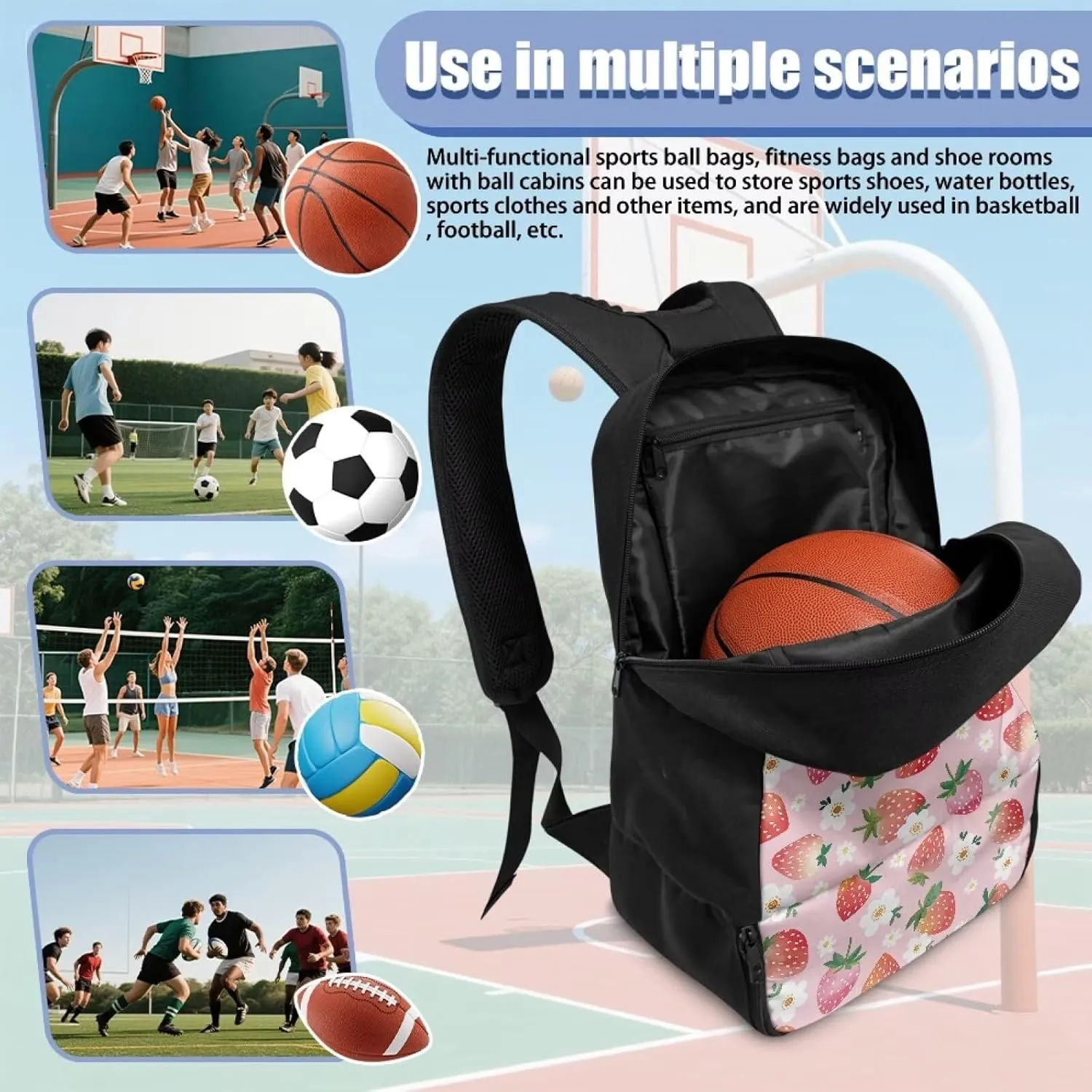 18.5in Basketball Backpack Basketball Bag with Shoe Compartment & Ball Holder, Waterproof Bag for Soccer Volleyball