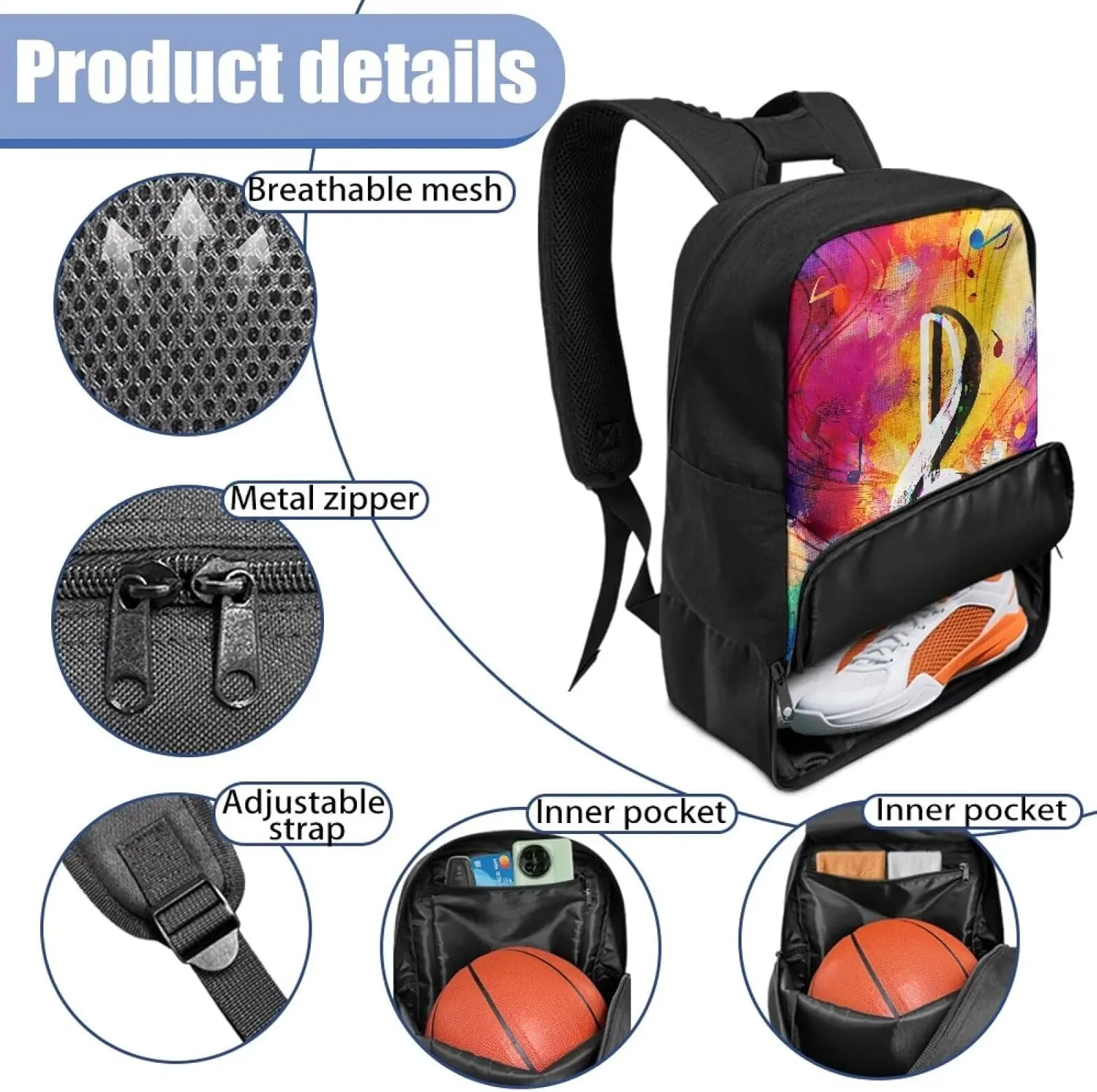 18.5in Basketball Backpack Basketball Bag with Shoe Compartment & Ball Holder, Waterproof Bag for Soccer Volleyball