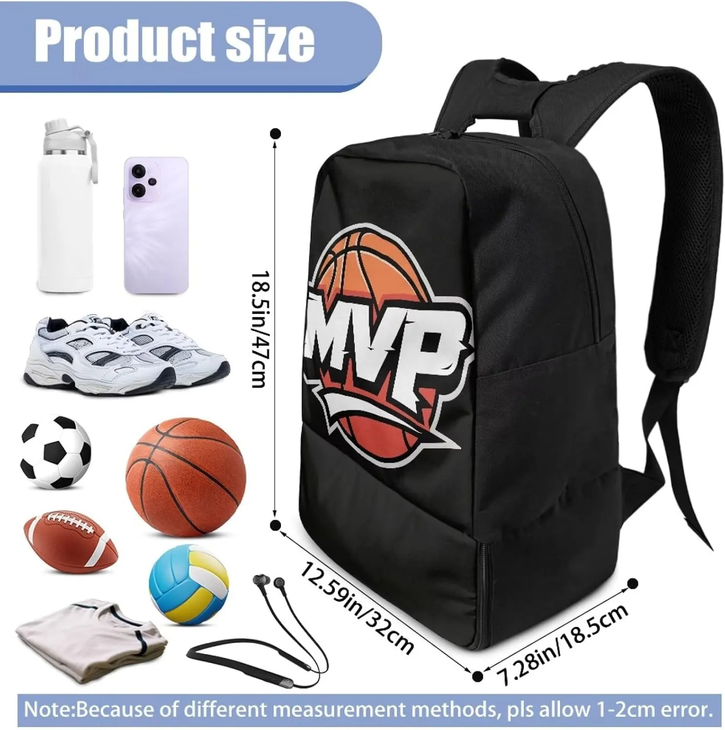 18.5in Basketball Backpack Basketball Bag with Shoe Compartment & Ball Holder, Waterproof Bag for Soccer Volleyball