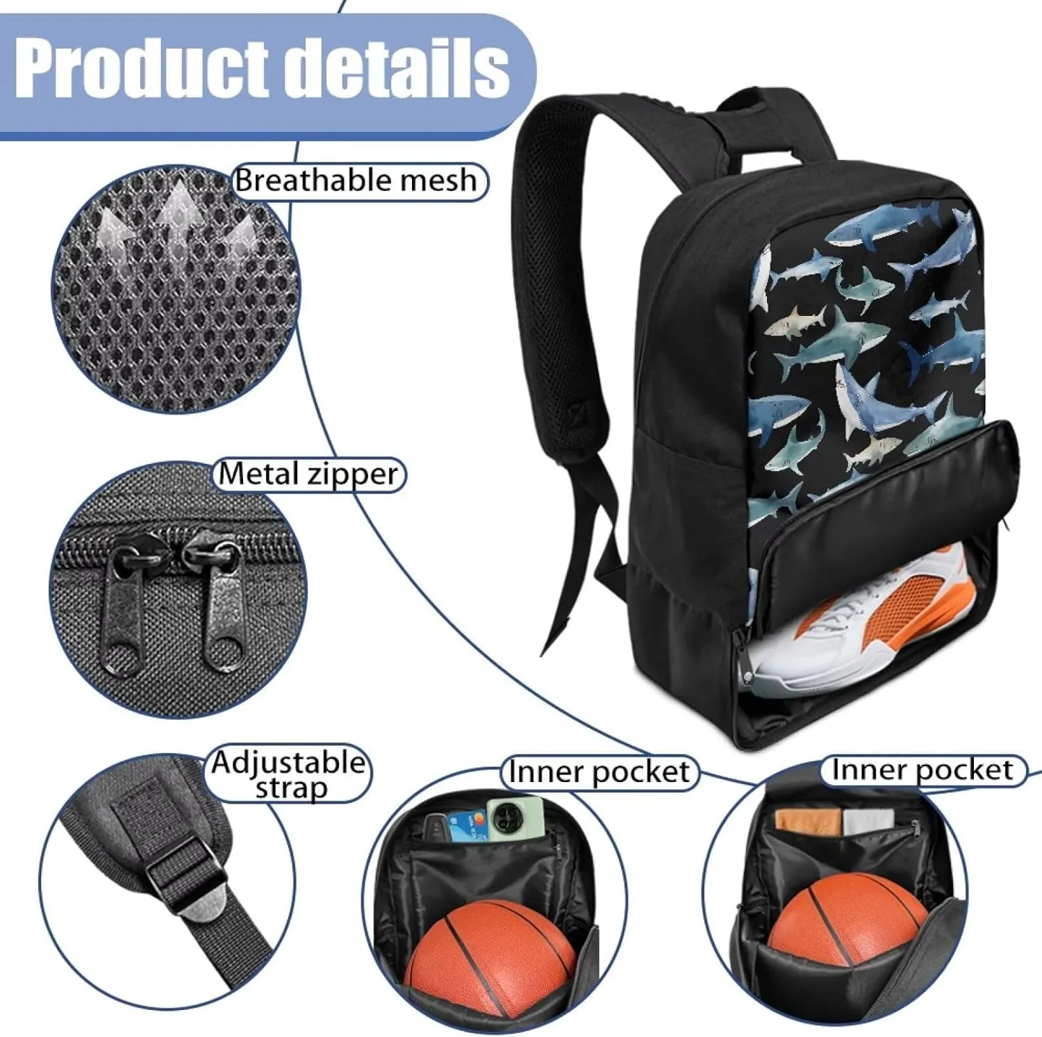 18.5in Basketball Backpack Basketball Bag with Shoe Compartment & Ball Holder, Waterproof Bag for Soccer Volleyball