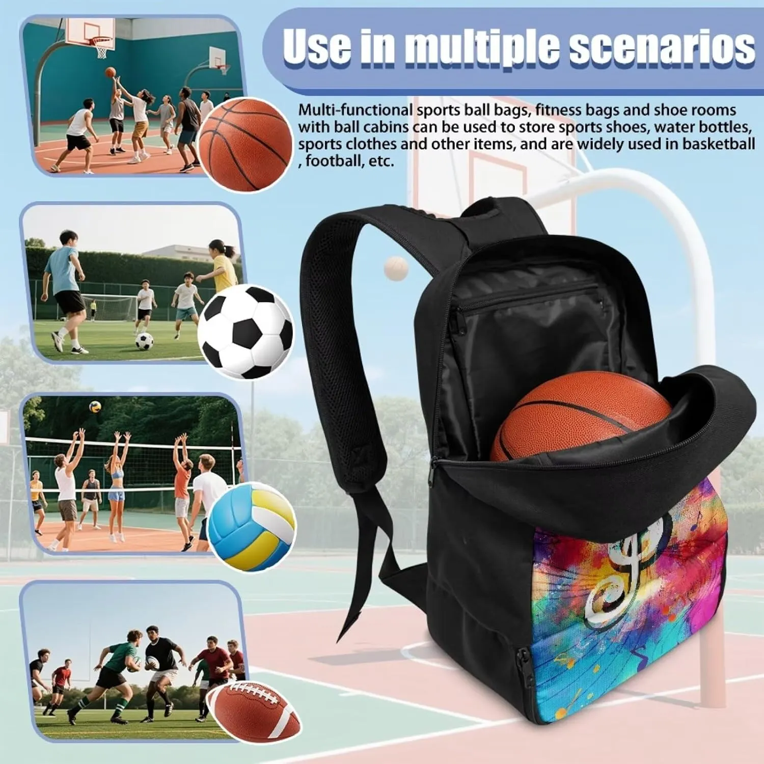 18.5in Basketball Backpack Basketball Bag with Shoe Compartment & Ball Holder, Waterproof Bag for Soccer Volleyball