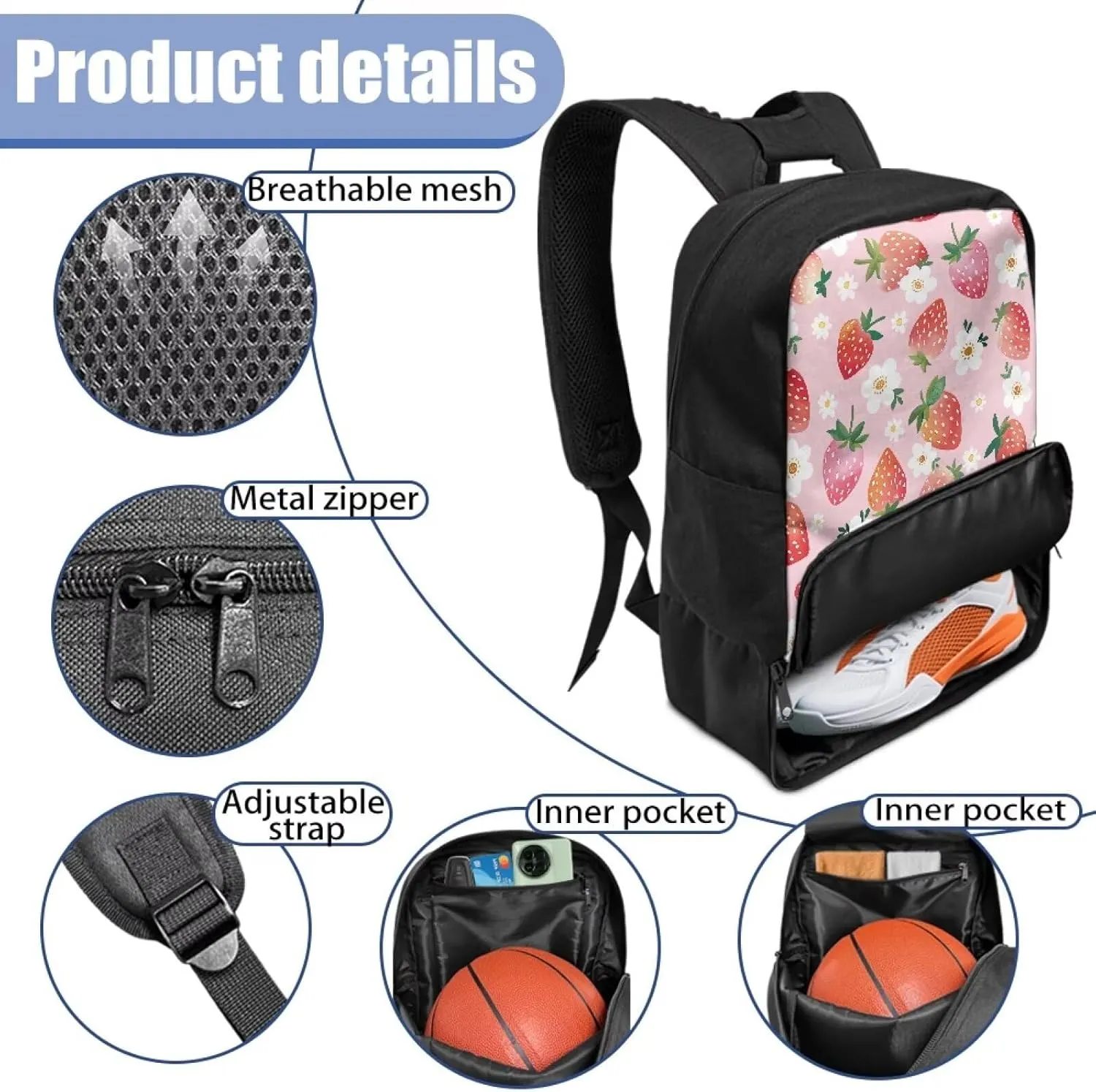 18.5in Basketball Backpack Basketball Bag with Shoe Compartment & Ball Holder, Waterproof Bag for Soccer Volleyball