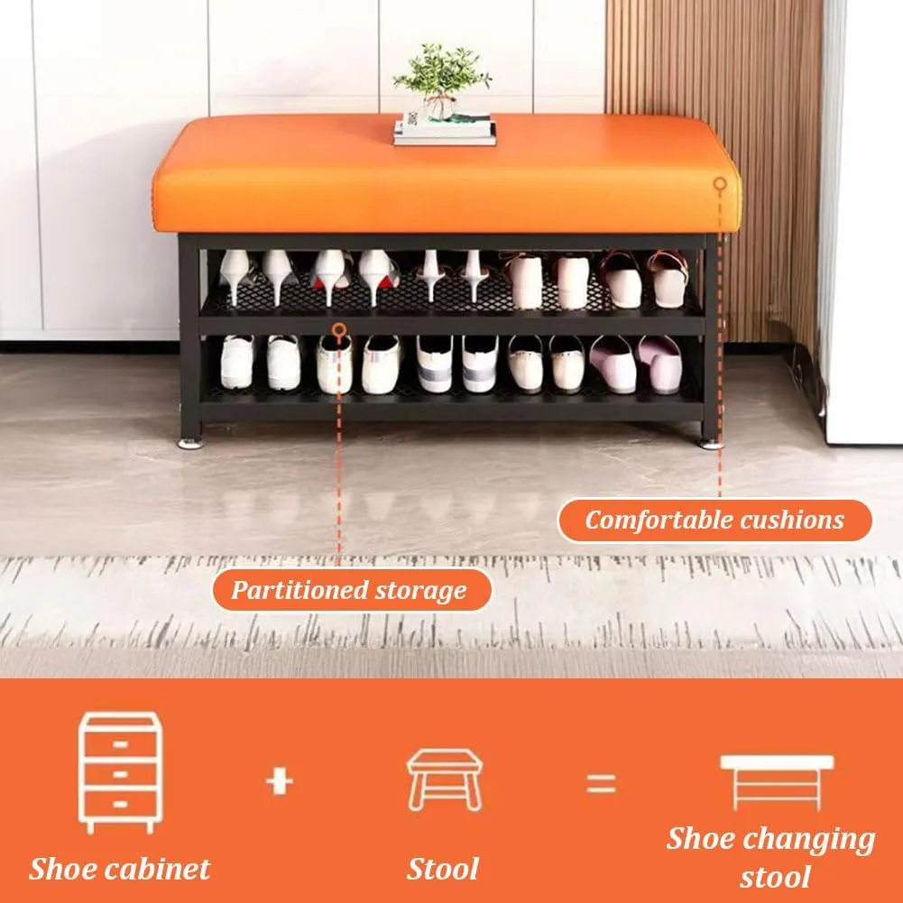 2 Tier Shoe Rack Bench, 39.4"x12.2"x19.3" Ottoman Bench with Shoes Rack, Entryway Shoe Organizer Shelf for Entryway, Living Room, Bedroom, Bathroom, Gray