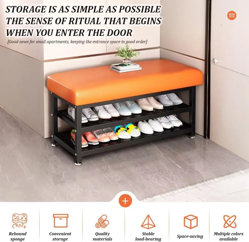 2 Tier Shoe Rack Bench, 39.4"x12.2"x19.3" Ottoman Bench with Shoes Rack, Entryway Shoe Organizer Shelf for Entryway, Living Room, Bedroom, Bathroom, Gray