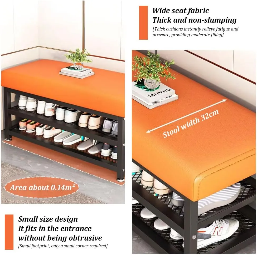 2 Tier Shoe Rack Bench, 39.4"x12.2"x19.3" Ottoman Bench with Shoes Rack, Entryway Shoe Organizer Shelf for Entryway, Living Room, Bedroom, Bathroom, Gray