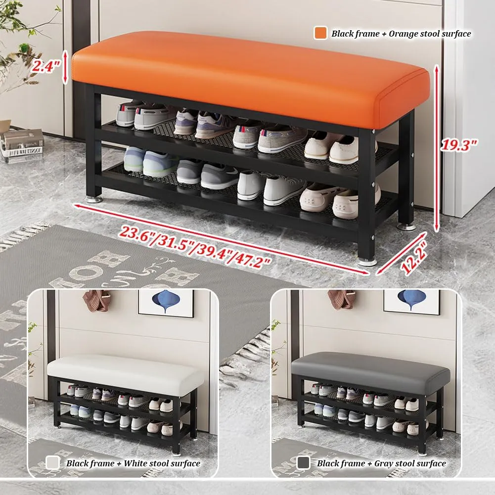 2 Tier Shoe Rack Bench, 39.4"x12.2"x19.3" Ottoman Bench with Shoes Rack, Entryway Shoe Organizer Shelf for Entryway, Living Room, Bedroom, Bathroom, Gray