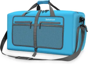 60L Duffle Bag 25 Inch Large Travel Bag Lightweight Foldable Weekend Duffel with Shoe Compartment Shoulder Strap for Men Women (Blue)
