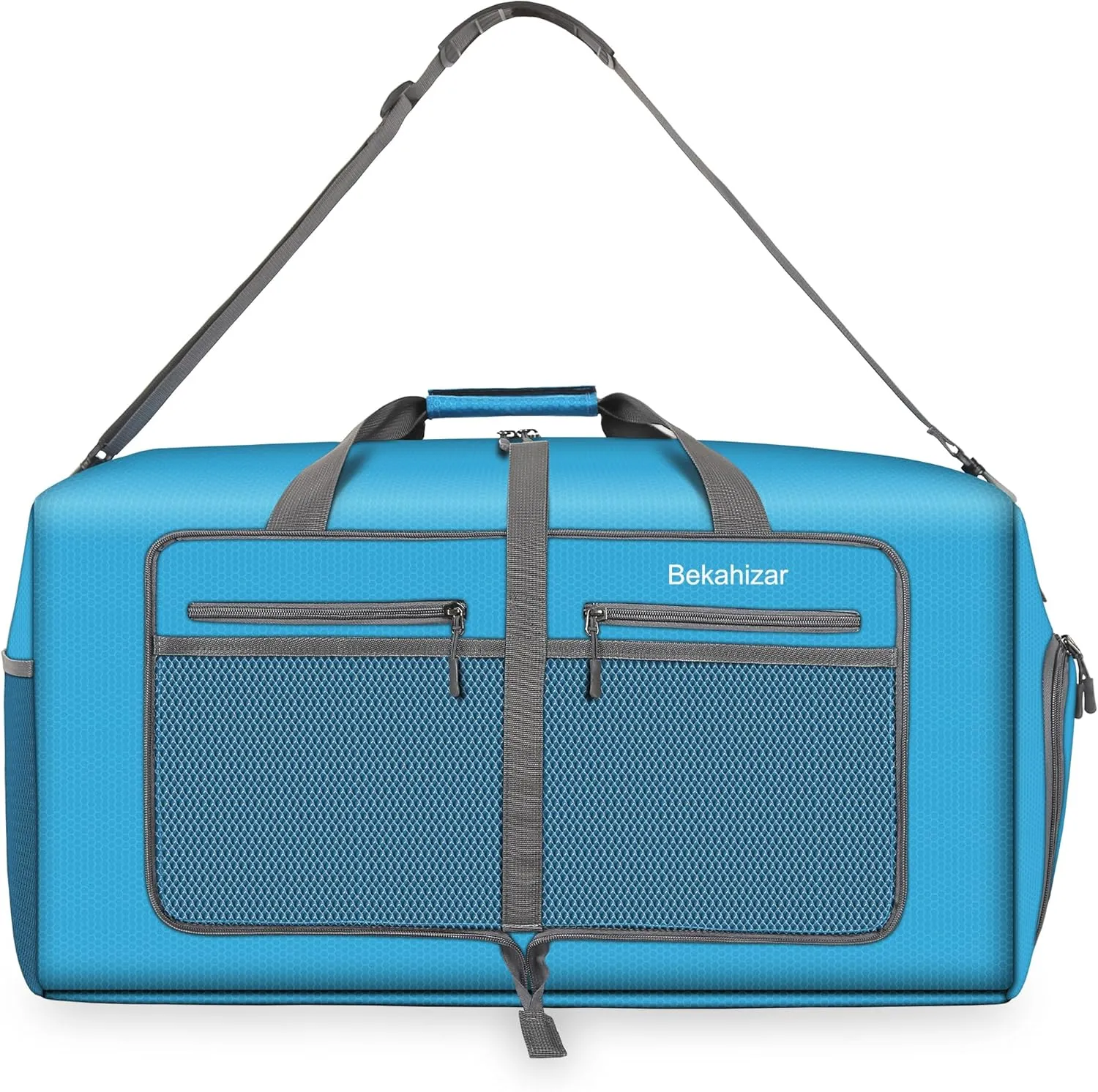 60L Duffle Bag 25 Inch Large Travel Bag Lightweight Foldable Weekend Duffel with Shoe Compartment Shoulder Strap for Men Women (Blue)