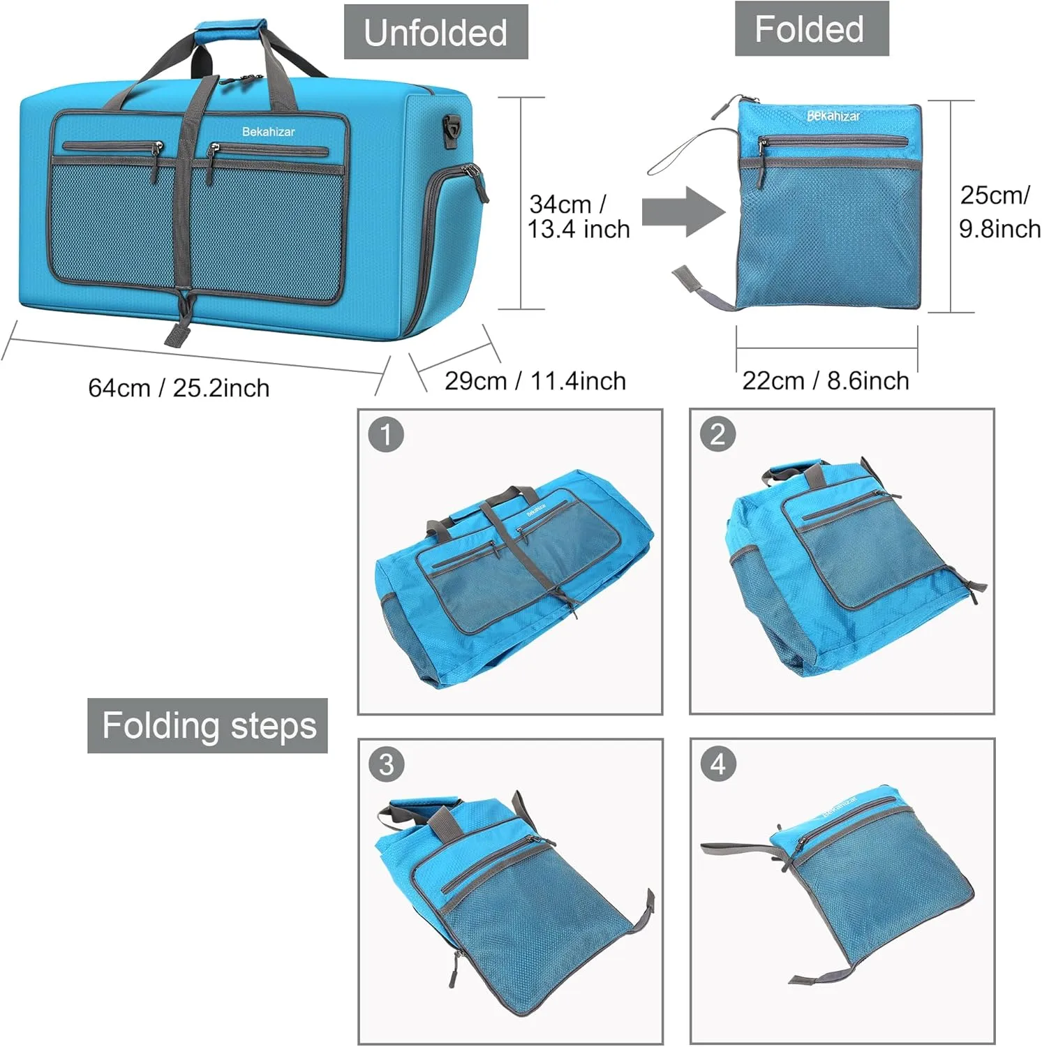 60L Duffle Bag 25 Inch Large Travel Bag Lightweight Foldable Weekend Duffel with Shoe Compartment Shoulder Strap for Men Women (Blue)