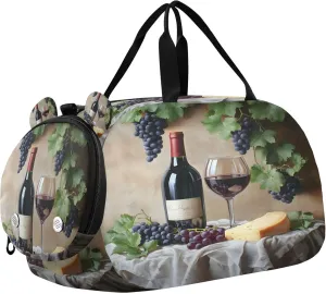 A Bottle Of Red Wine Youth Sports & Travel Duffle Bag with Shoe Compartment,Waterproof Gym Bag for Girls and Boys (Overnight Essentials Organizer)