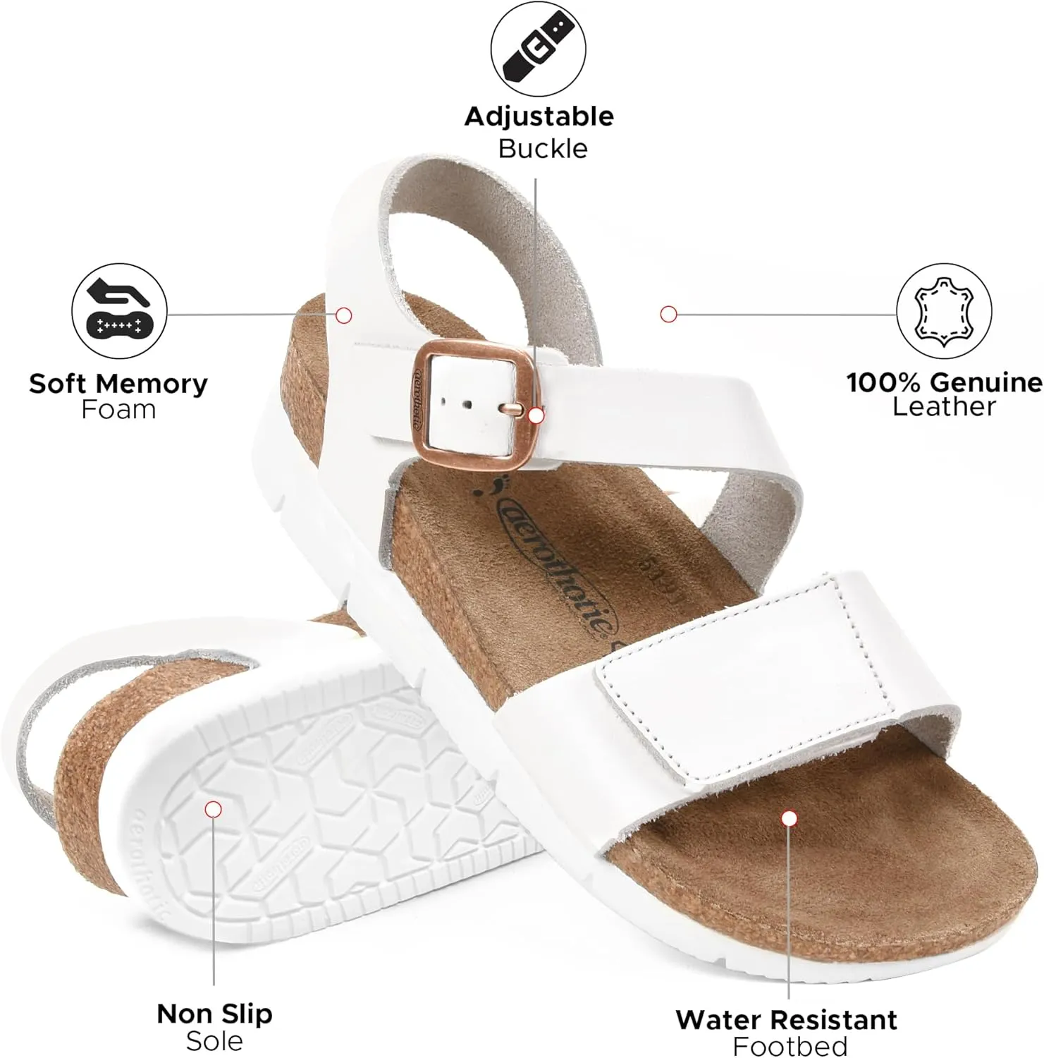 AEROTHOTIC Leather Platform Sandals with Arch Support Comfy Strap with Adjustable Buckle Slingback Open Toe Walking Indoor Outdoor Wedge Sandals for Women