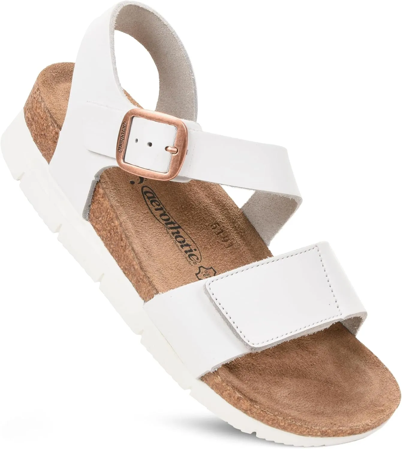 AEROTHOTIC Leather Platform Sandals with Arch Support Comfy Strap with Adjustable Buckle Slingback Open Toe Walking Indoor Outdoor Wedge Sandals for Women