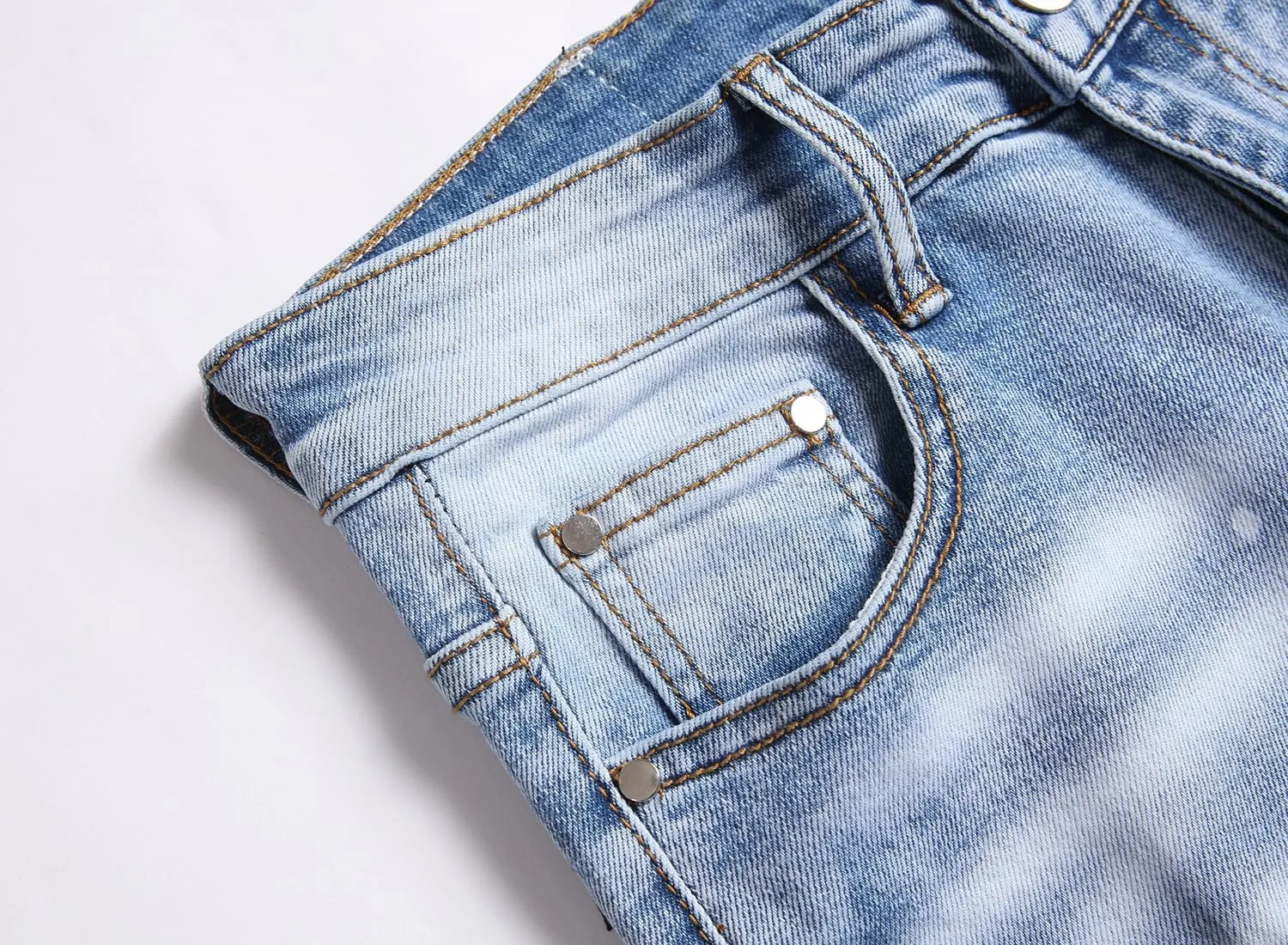AITITIA Men's Biker Zipper Deco Washed Straight Fit Jeans