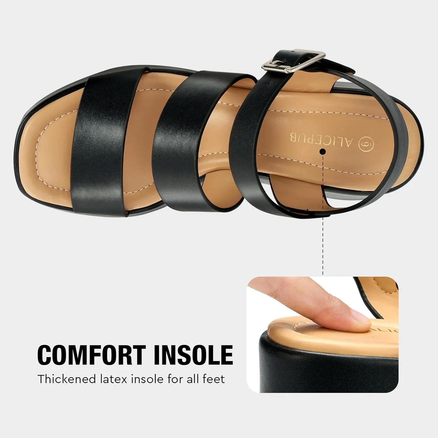 ALICEPUB Womens Platform Sandals Comfortable Open Toe Slingback Ankle Strap Flatform Wedge Shoes Summer Walking Sandals