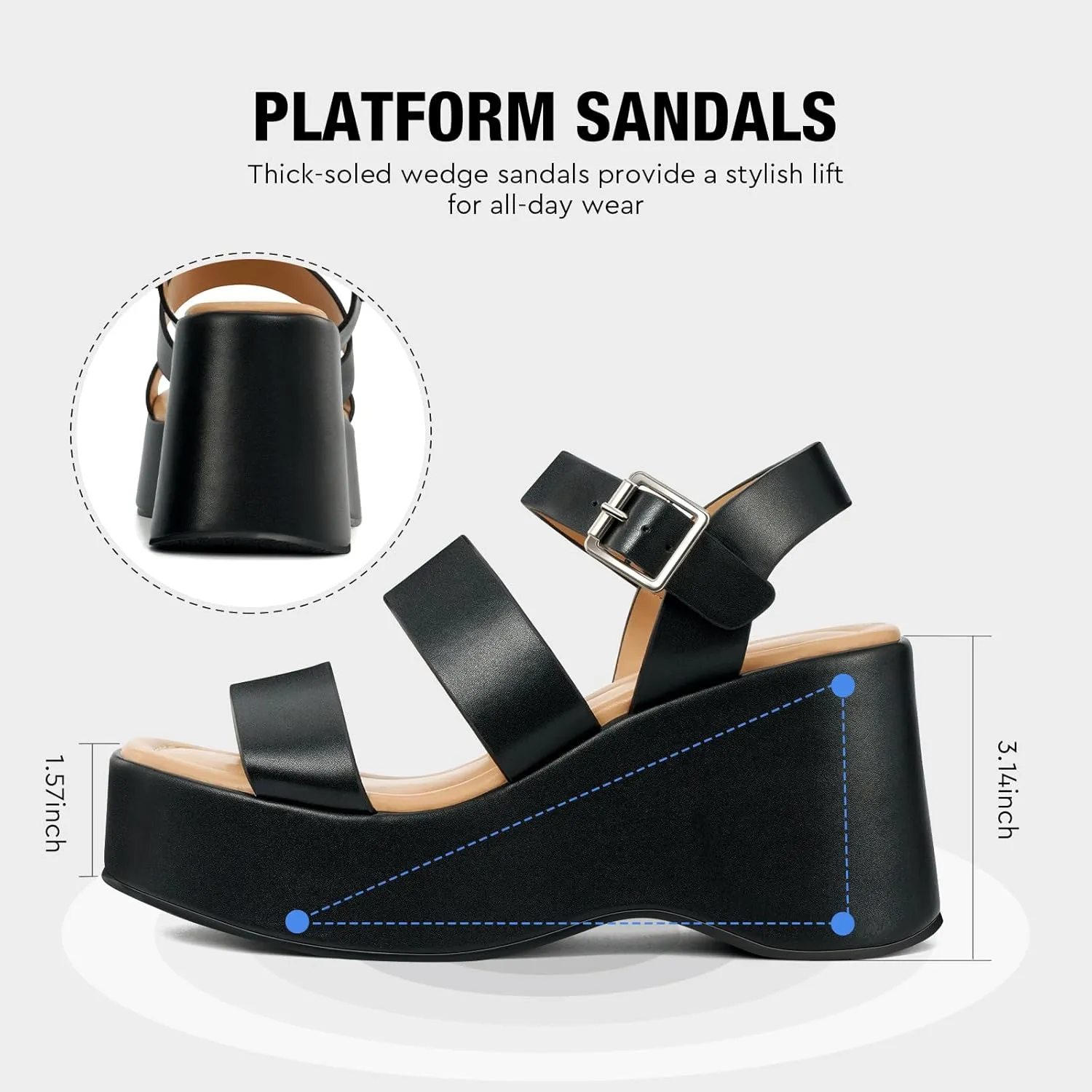 ALICEPUB Womens Platform Sandals Comfortable Open Toe Slingback Ankle Strap Flatform Wedge Shoes Summer Walking Sandals