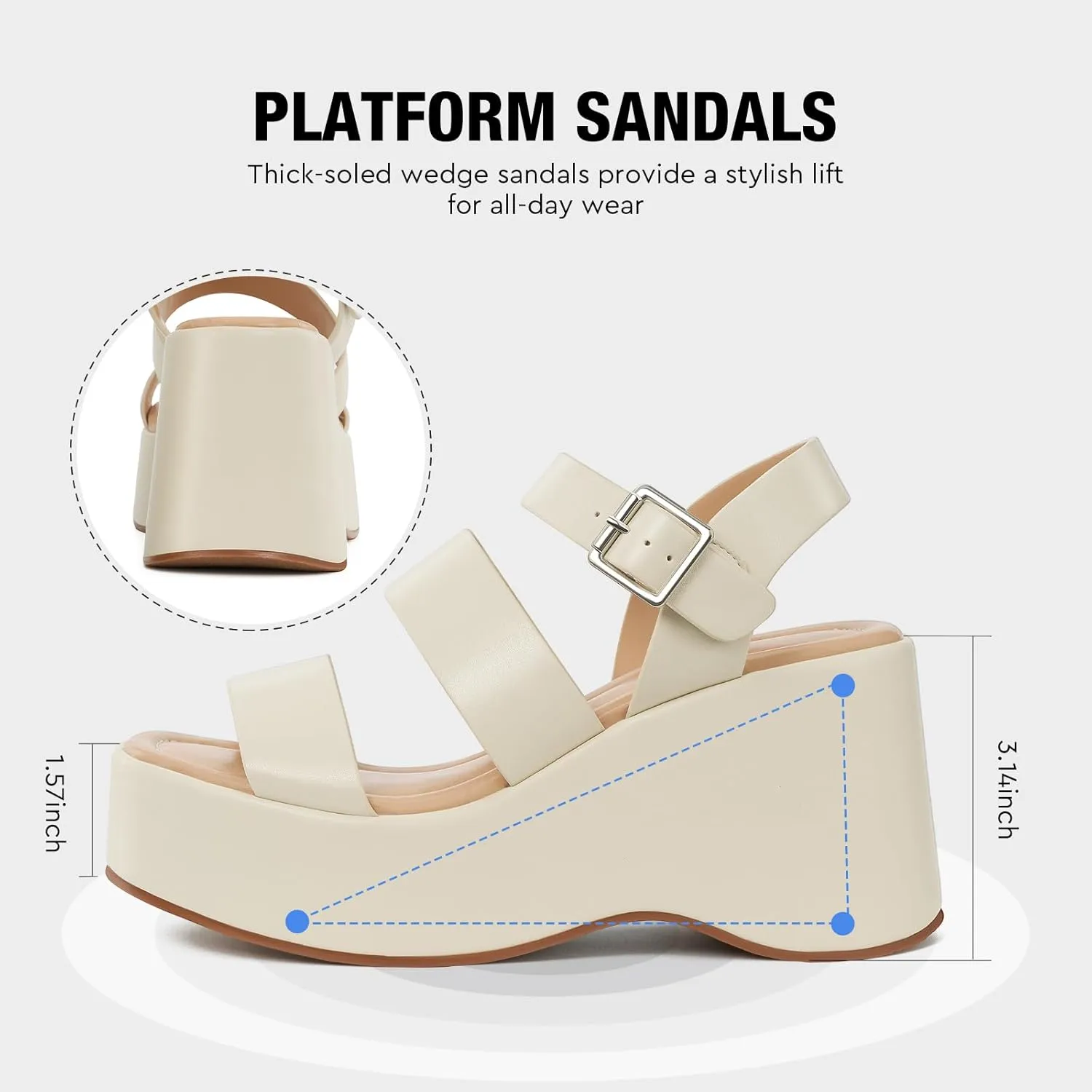 ALICEPUB Womens Platform Sandals Comfortable Open Toe Slingback Ankle Strap Flatform Wedge Shoes Summer Walking Sandals
