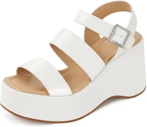 ALICEPUB Womens Platform Sandals Comfortable Open Toe Slingback Ankle Strap Flatform Wedge Shoes Summer Walking Sandals