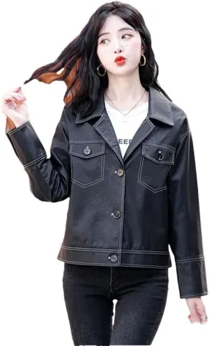 Alloaone Women Real Leather Jacket Lapel Sheepskin Aviator Jacket Blue Moto Biker Zipper Jacket