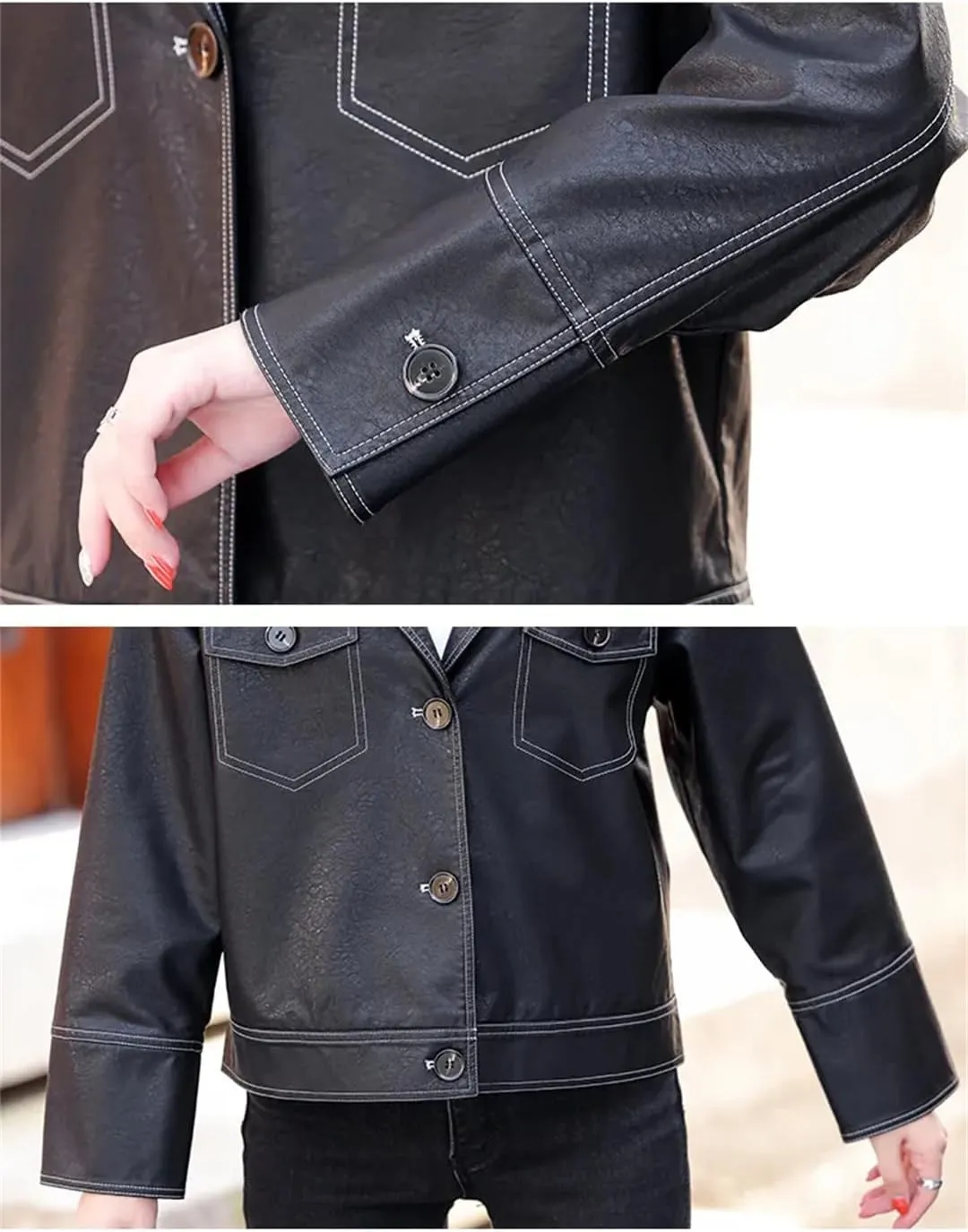 Alloaone Women Real Leather Jacket Lapel Sheepskin Aviator Jacket Blue Moto Biker Zipper Jacket
