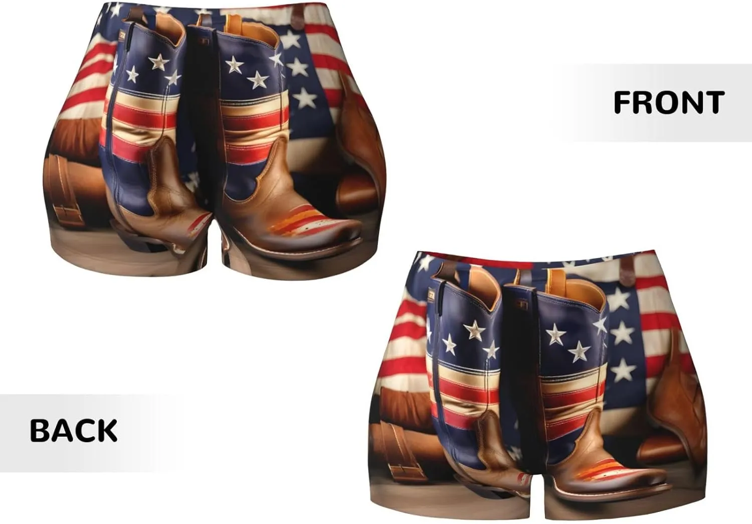 American Flag with Cowboy Boots Print Elastic Summer Comfy Short Exercise Contour Yoga Biker Shorts Seamless High-Waisted