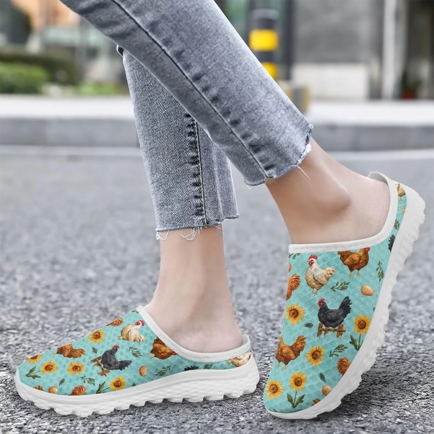 Animal Print Mule Sneakers for Women Mesh Running Shoes Low Top Mesh Loafers for Indoor Outdoor