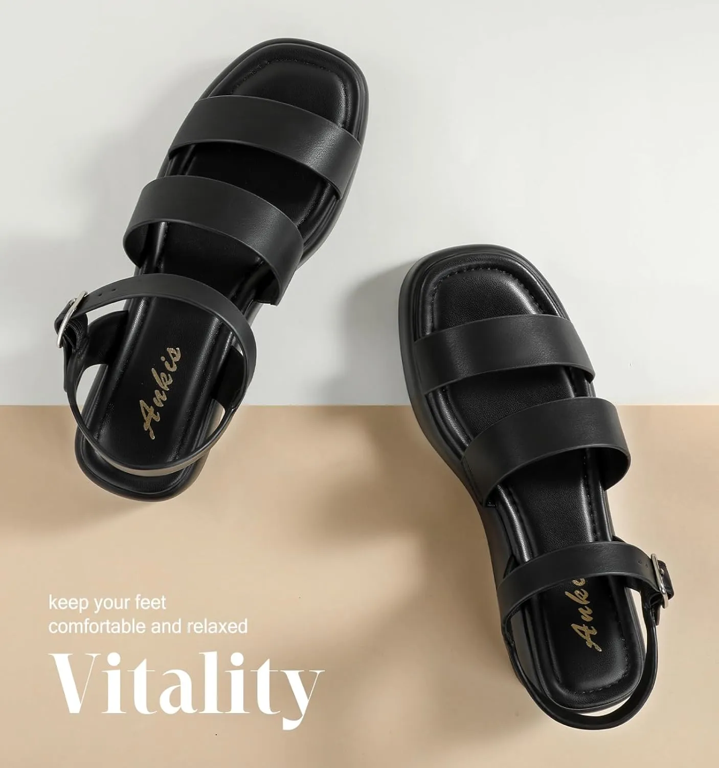Ankis Platform Sandals Two Bands Open Toe Heeled Sandals with Adjustable Ankle Strap Comfortable and Lightweight Wedge Shoes in Summer