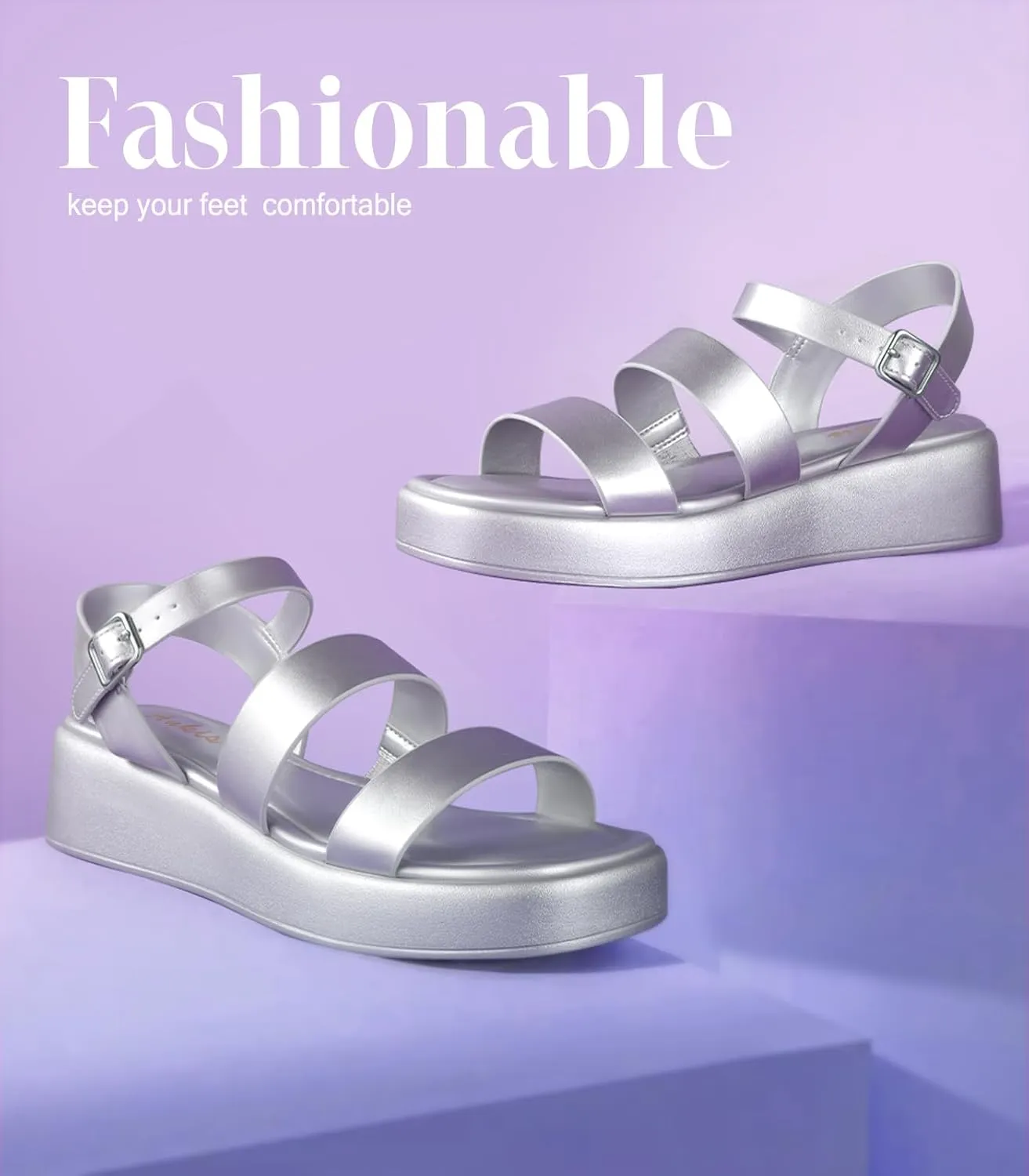 Ankis Platform Sandals Two Bands Open Toe Heeled Sandals with Adjustable Ankle Strap Comfortable and Lightweight Wedge Shoes in Summer