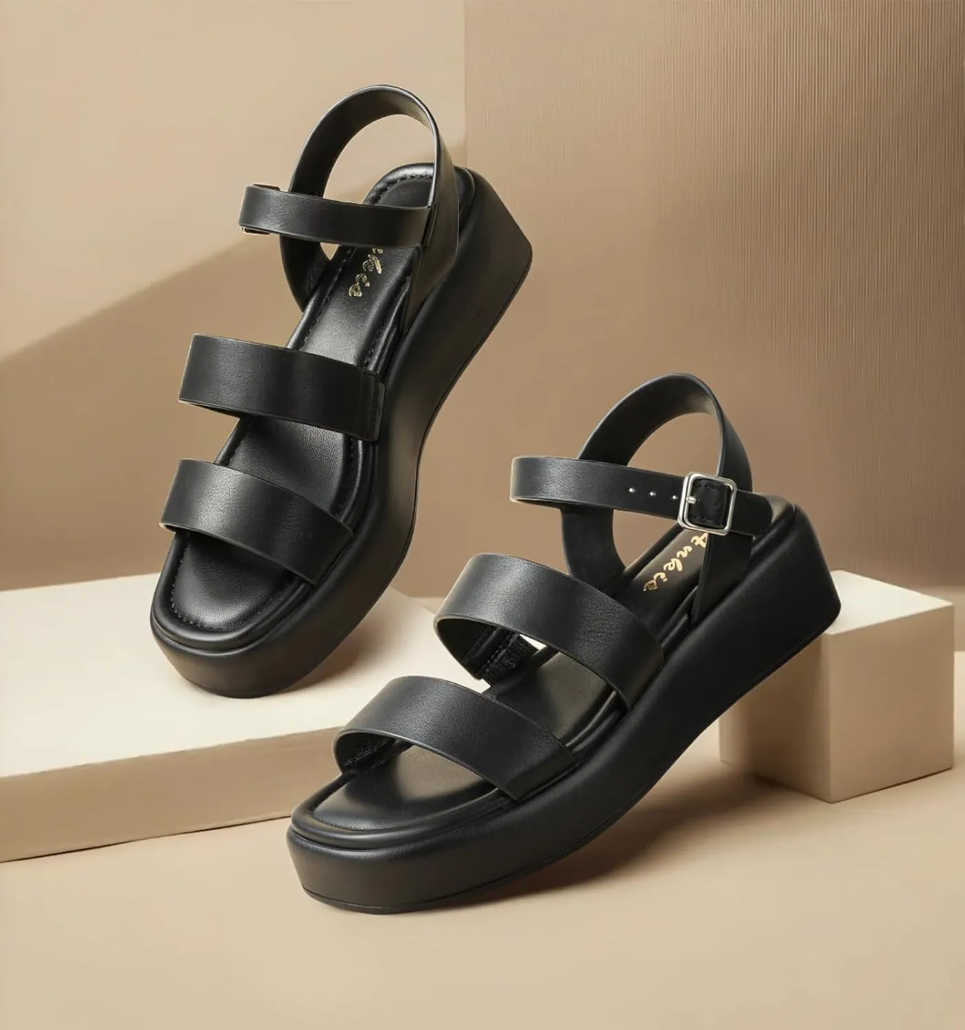 Ankis Platform Sandals Two Bands Open Toe Heeled Sandals with Adjustable Ankle Strap Comfortable and Lightweight Wedge Shoes in Summer