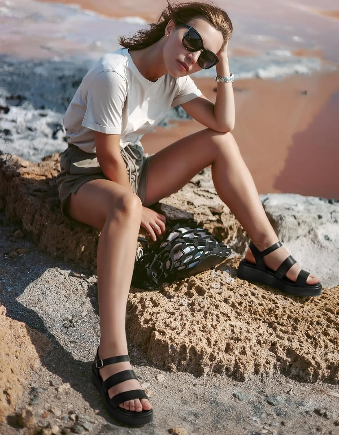 Ankis Platform Sandals Two Bands Open Toe Heeled Sandals with Adjustable Ankle Strap Comfortable and Lightweight Wedge Shoes in Summer
