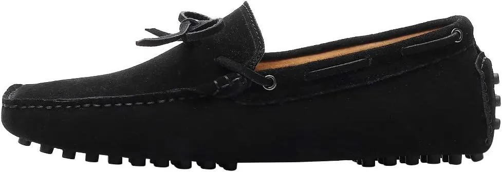 ANUFER Men's Soft Suede Leather Driving Loafers Shoes Bowtie Moccasin Slippers Big Size