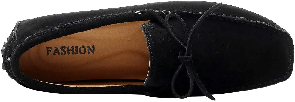 ANUFER Men's Soft Suede Leather Driving Loafers Shoes Bowtie Moccasin Slippers Big Size