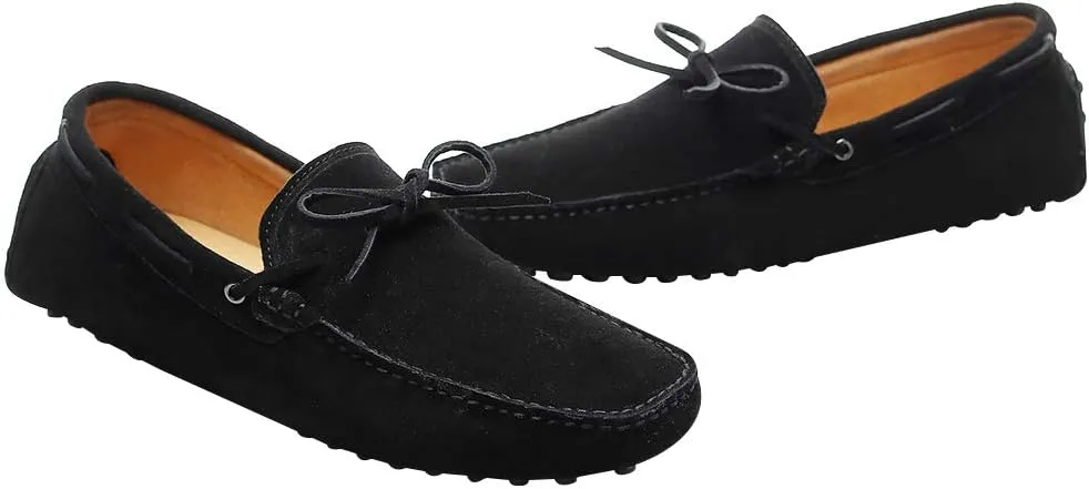 ANUFER Men's Soft Suede Leather Driving Loafers Shoes Bowtie Moccasin Slippers Big Size