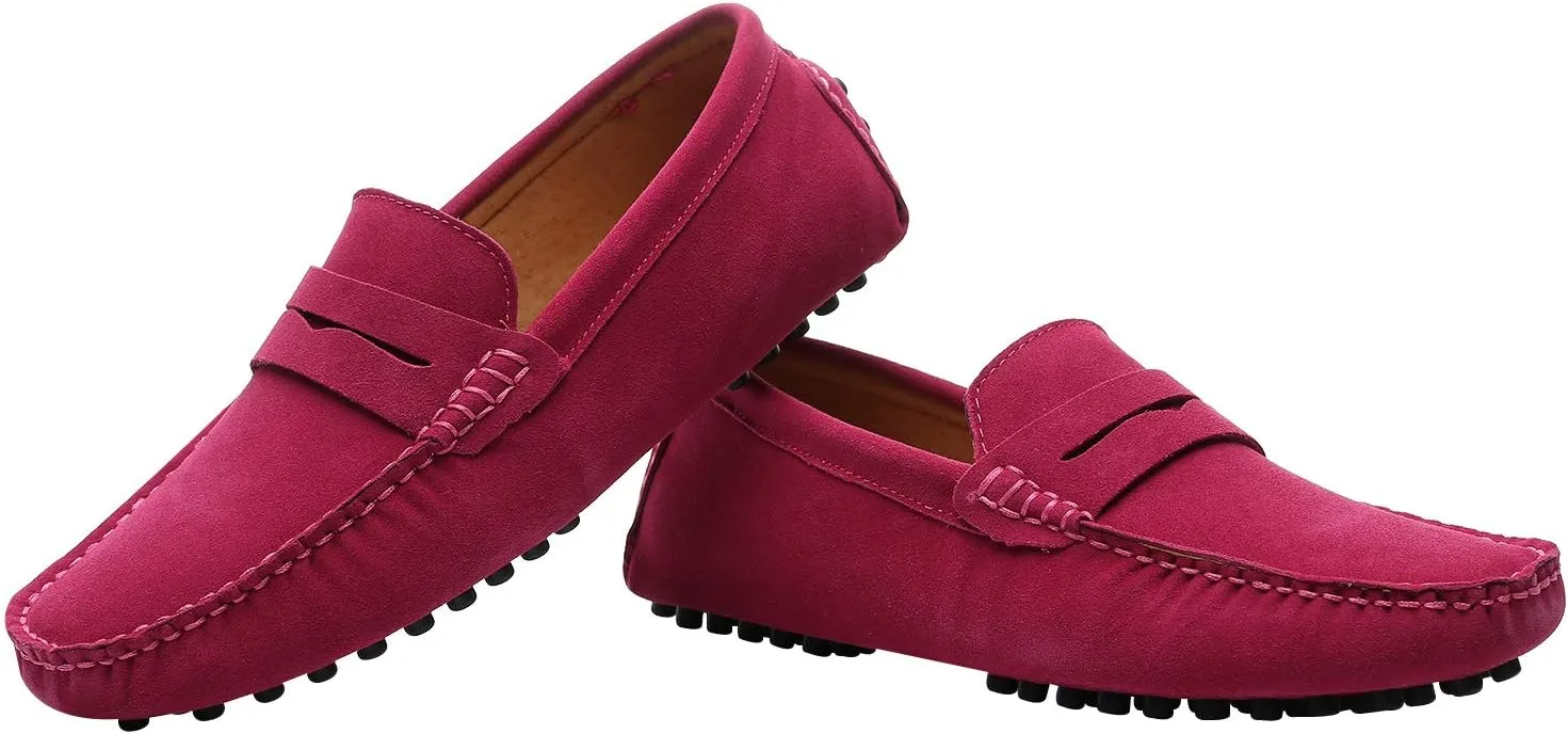 ANUFER Men's Suede Leather Penny Loafers Comfort Driving Shoes Moccasin Slippers