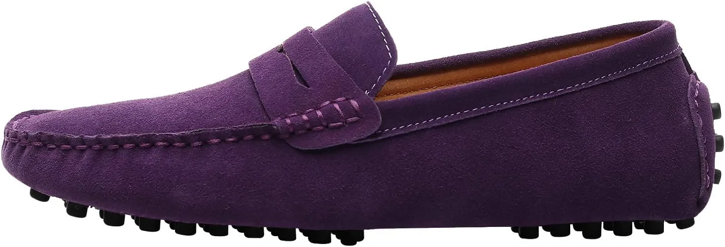ANUFER Men's Suede Leather Penny Loafers Comfort Driving Shoes Moccasin Slippers