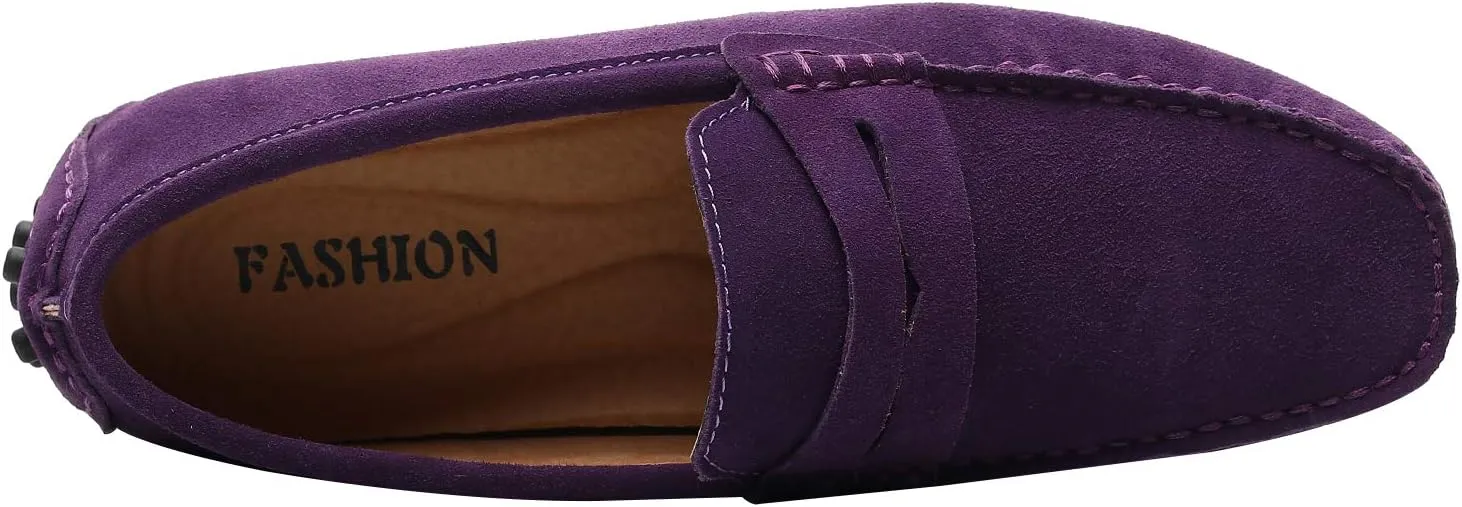 ANUFER Men's Suede Leather Penny Loafers Comfort Driving Shoes Moccasin Slippers
