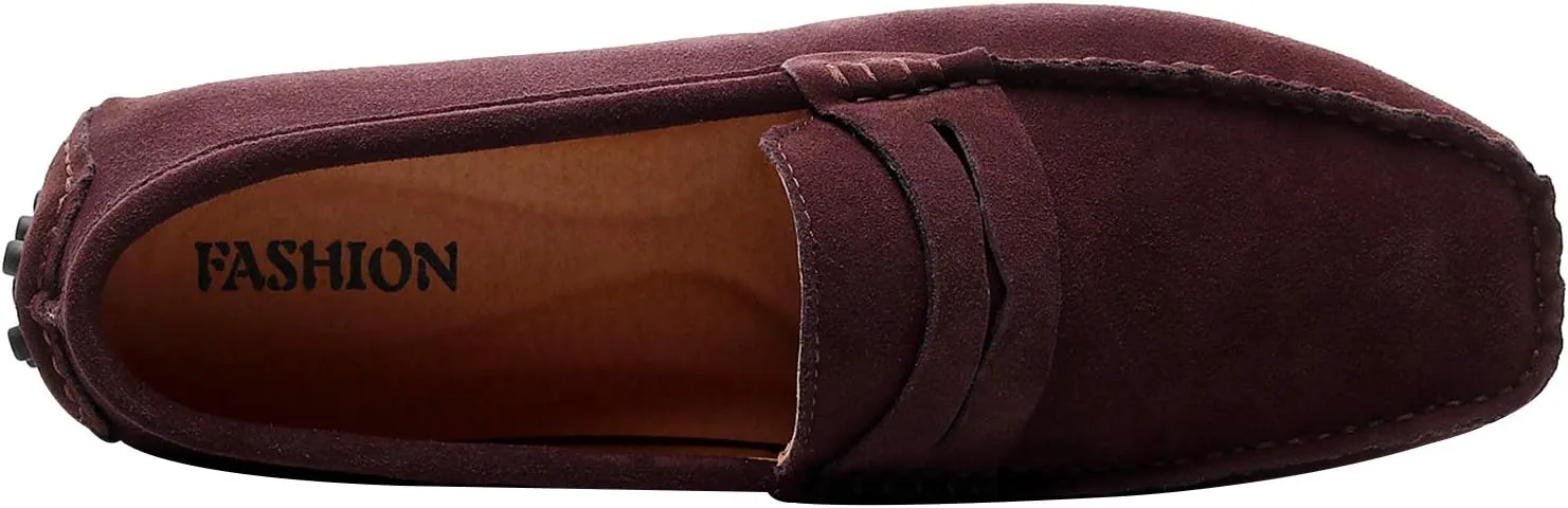 ANUFER Men's Suede Leather Penny Loafers Comfort Driving Shoes Moccasin Slippers