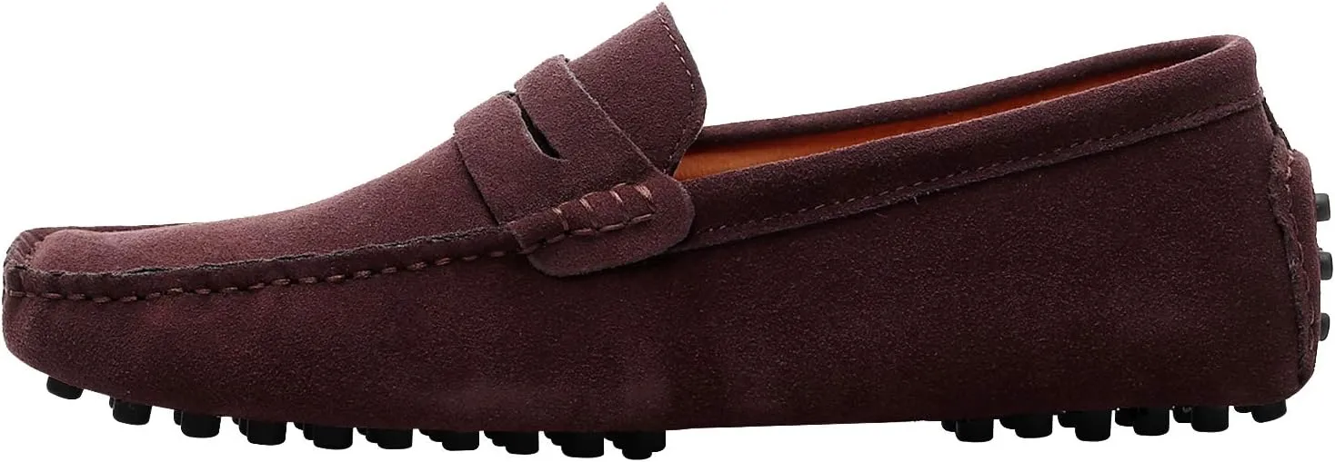 ANUFER Men's Suede Leather Penny Loafers Comfort Driving Shoes Moccasin Slippers