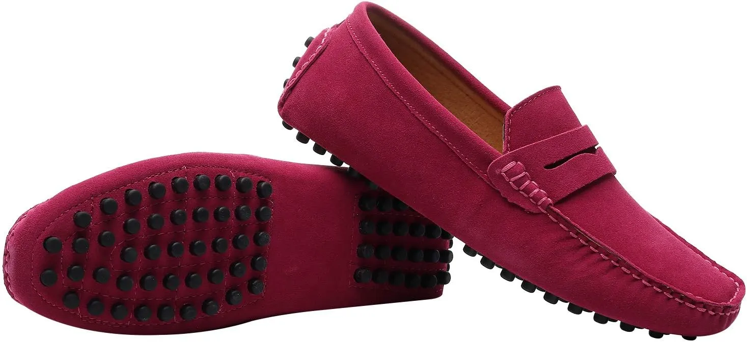 ANUFER Men's Suede Leather Penny Loafers Comfort Driving Shoes Moccasin Slippers