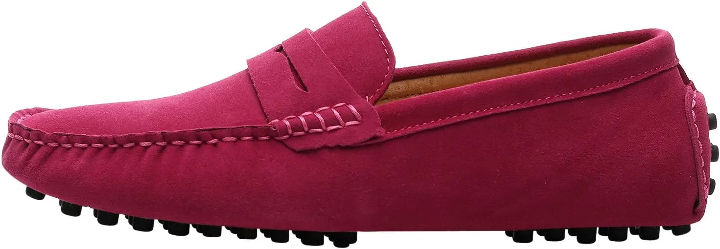 ANUFER Men's Suede Leather Penny Loafers Comfort Driving Shoes Moccasin Slippers