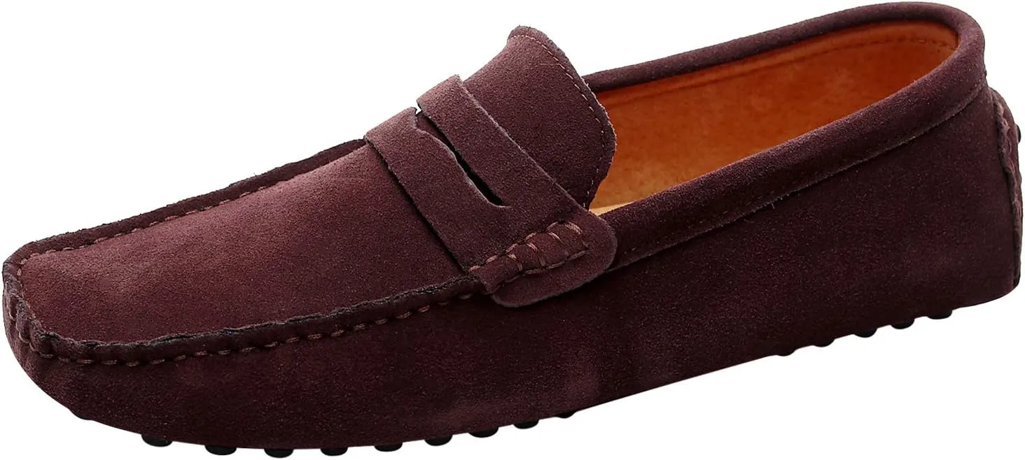 ANUFER Men's Suede Leather Penny Loafers Comfort Driving Shoes Moccasin Slippers