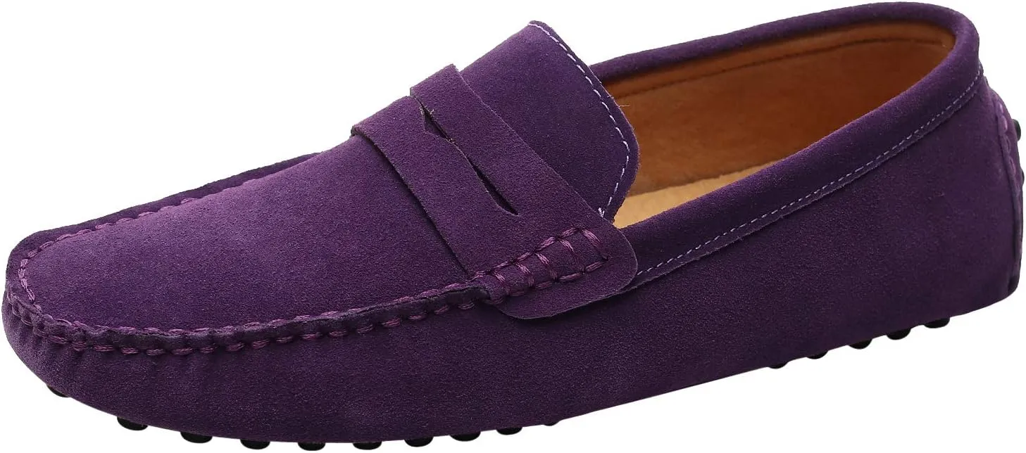 ANUFER Men's Suede Leather Penny Loafers Comfort Driving Shoes Moccasin Slippers