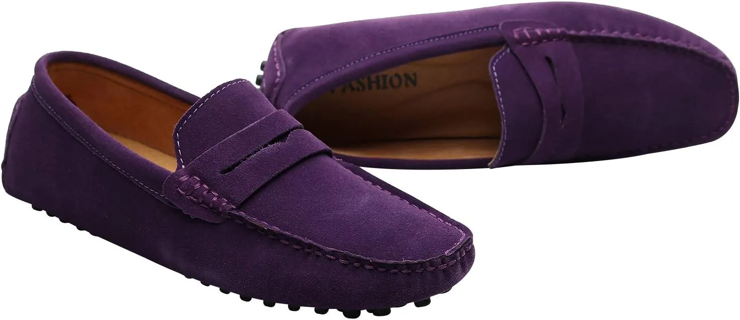 ANUFER Men's Suede Leather Penny Loafers Comfort Driving Shoes Moccasin Slippers