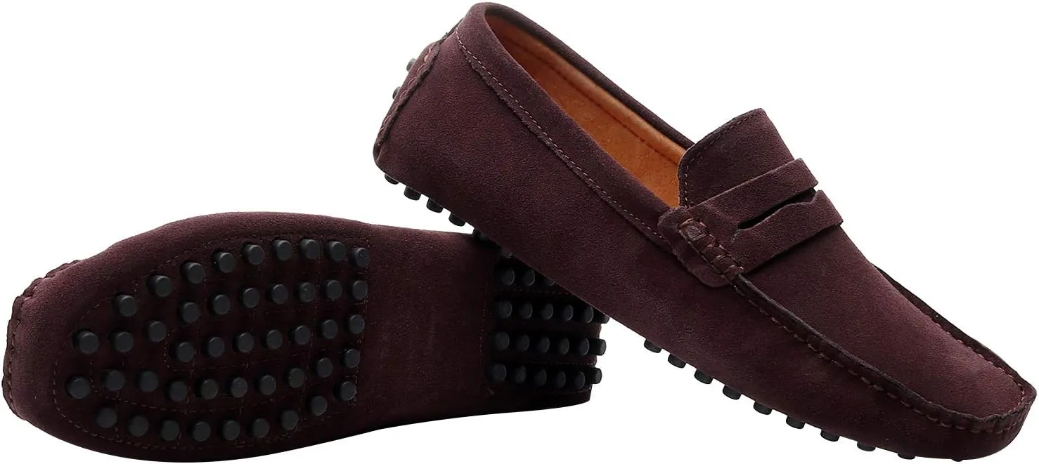 ANUFER Men's Suede Leather Penny Loafers Comfort Driving Shoes Moccasin Slippers