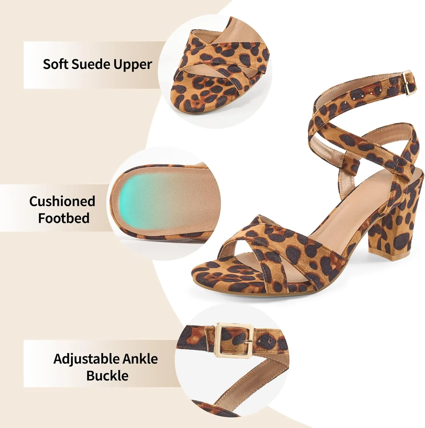 Aomigoct Strappy Heels for Women Wedding: Comfortable Chunky Heel Sandals for Party - Ladies Open Toe Heels Shoes