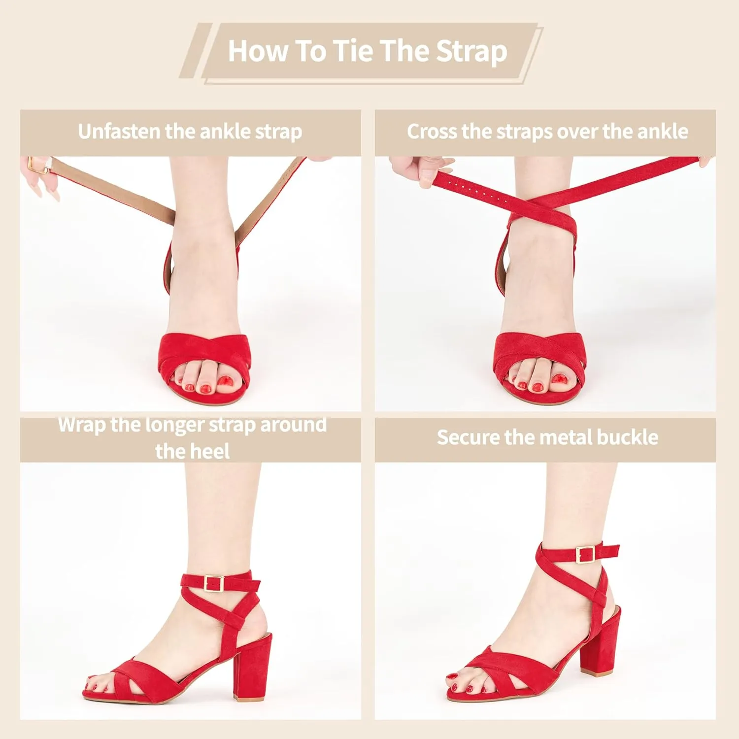 Aomigoct Strappy Heels for Women Wedding: Comfortable Chunky Heel Sandals for Party - Ladies Open Toe Heels Shoes