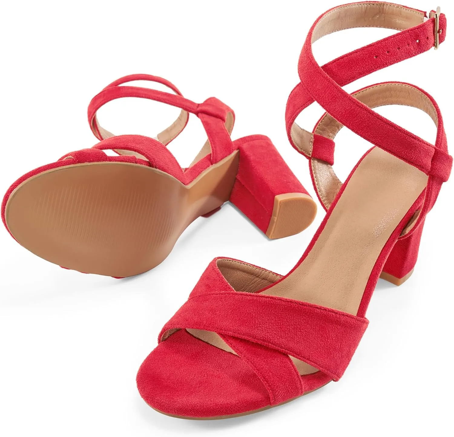 Aomigoct Strappy Heels for Women Wedding: Comfortable Chunky Heel Sandals for Party - Ladies Open Toe Heels Shoes