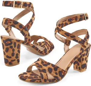 Aomigoct Strappy Heels for Women Wedding: Comfortable Chunky Heel Sandals for Party - Ladies Open Toe Heels Shoes