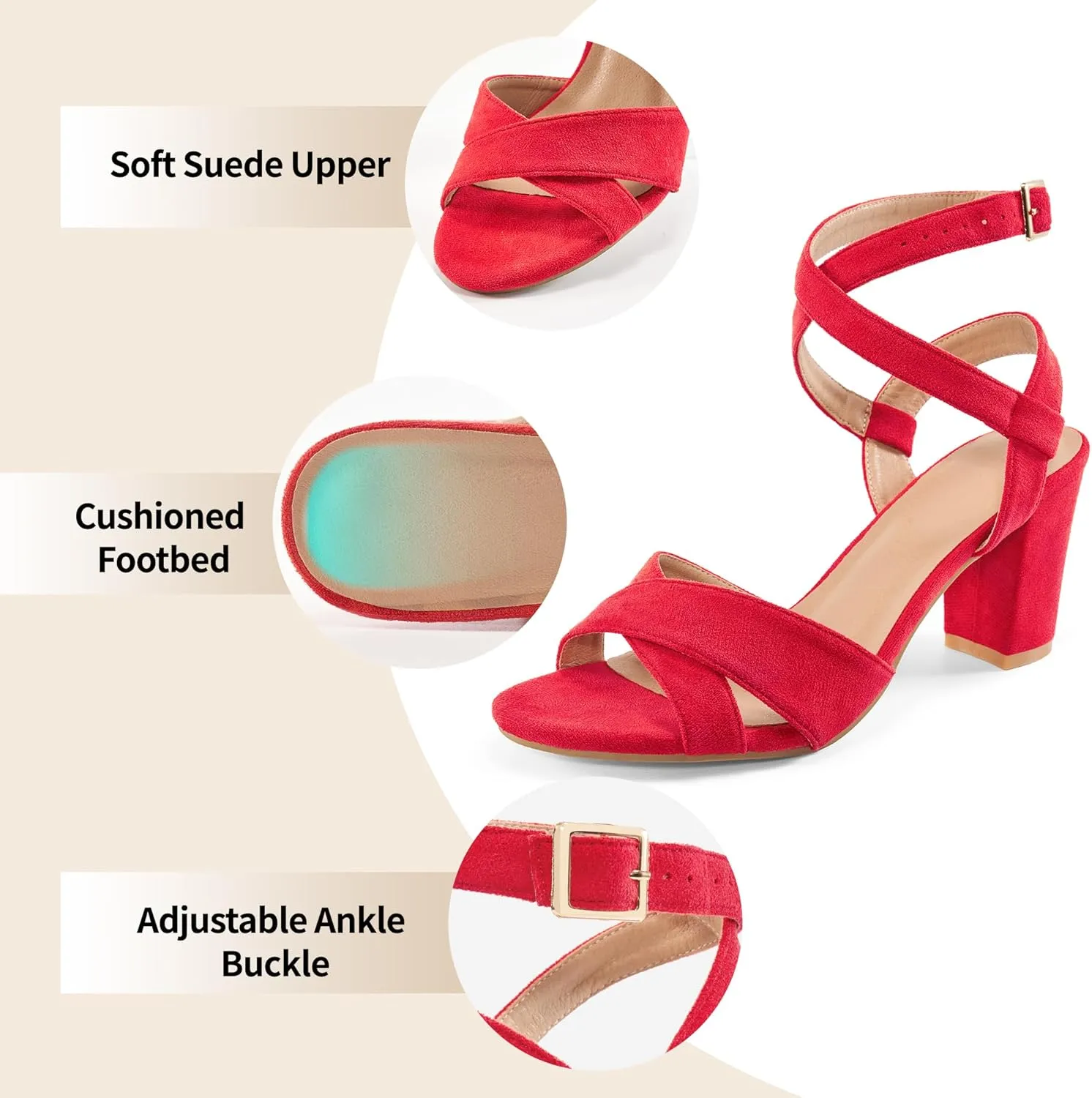 Aomigoct Strappy Heels for Women Wedding: Comfortable Chunky Heel Sandals for Party - Ladies Open Toe Heels Shoes