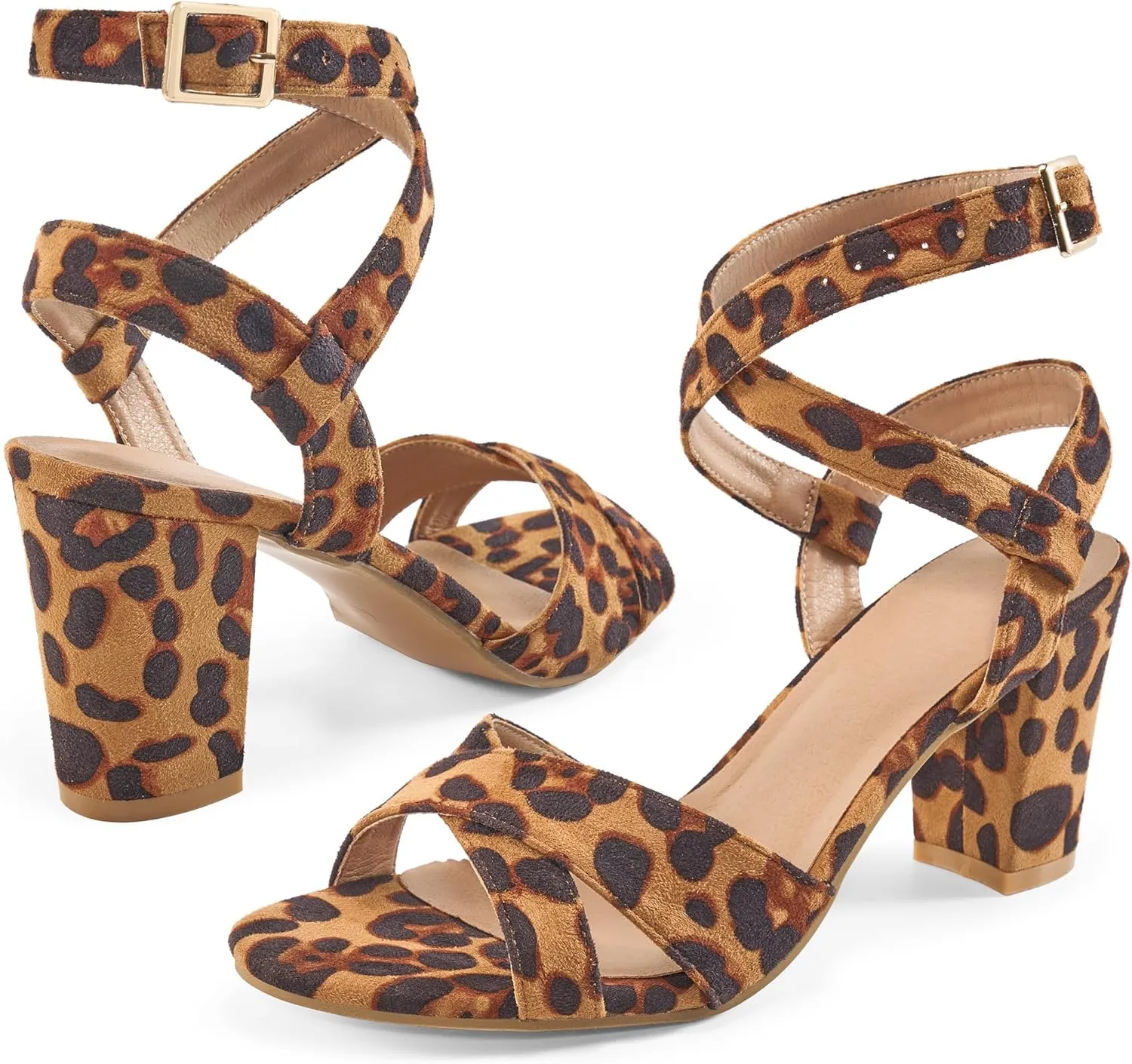 Aomigoct Strappy Heels for Women Wedding: Comfortable Chunky Heel Sandals for Party - Ladies Open Toe Heels Shoes